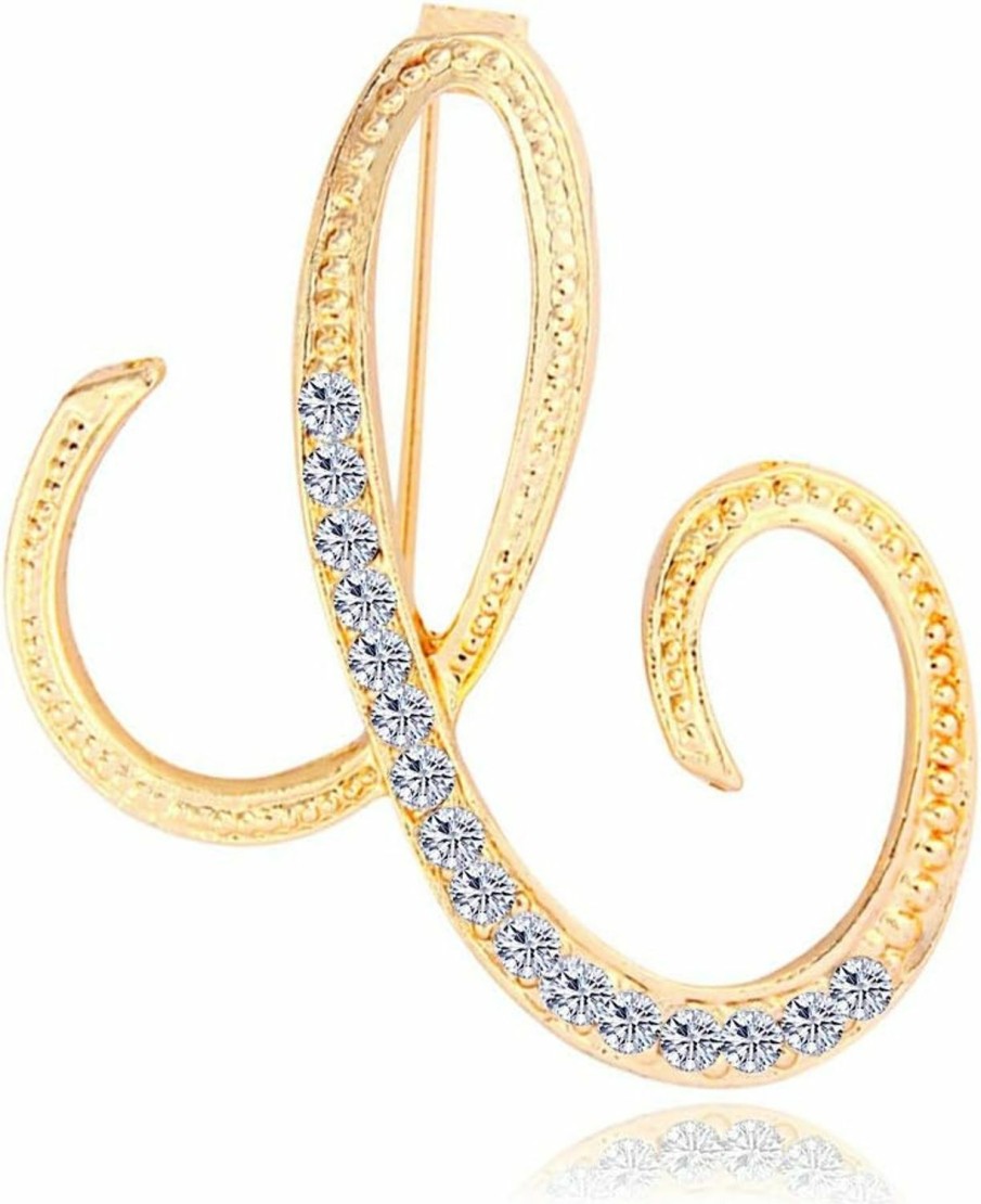 ETHOON Letter Brooch Pins Initial Rhinestone Brooch For Women Crafts Gold A-Z Hot