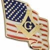 The Masonic Exchange Waving American Flag With Square & Compass Masonic Lapel Pin - [Gold & Red][7/8'' Tall] Wholesale