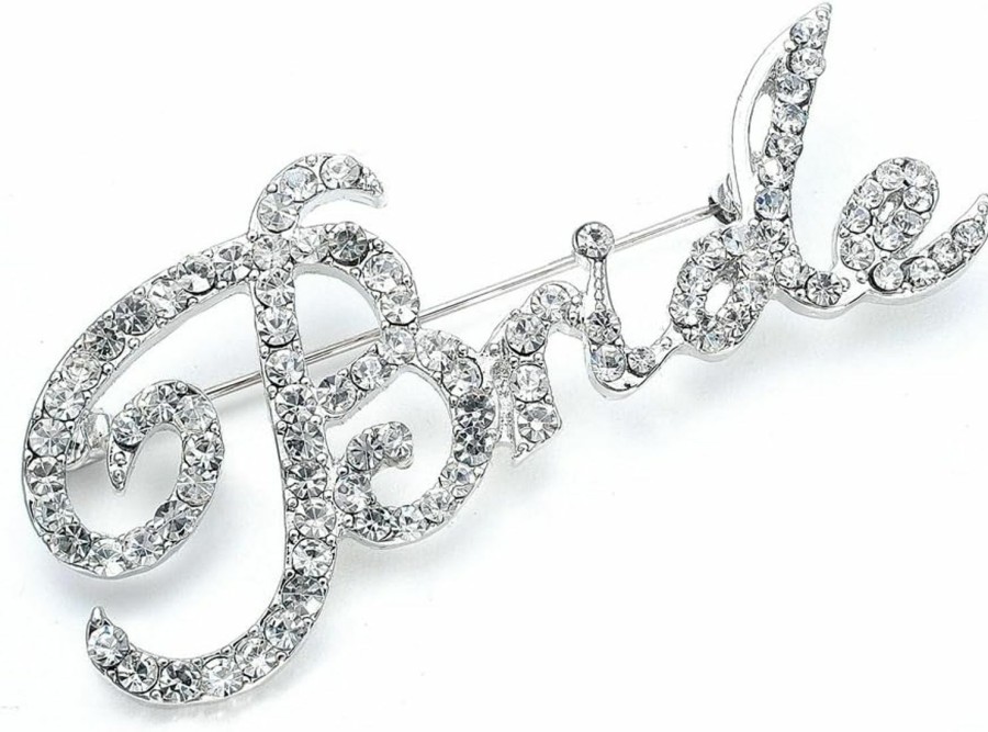 Mariell Mariell Rhinestone Crystal \"Bride\" Word Brooch Pin In Script Lettering, Bachelorette & Bridal Shower Gift Best