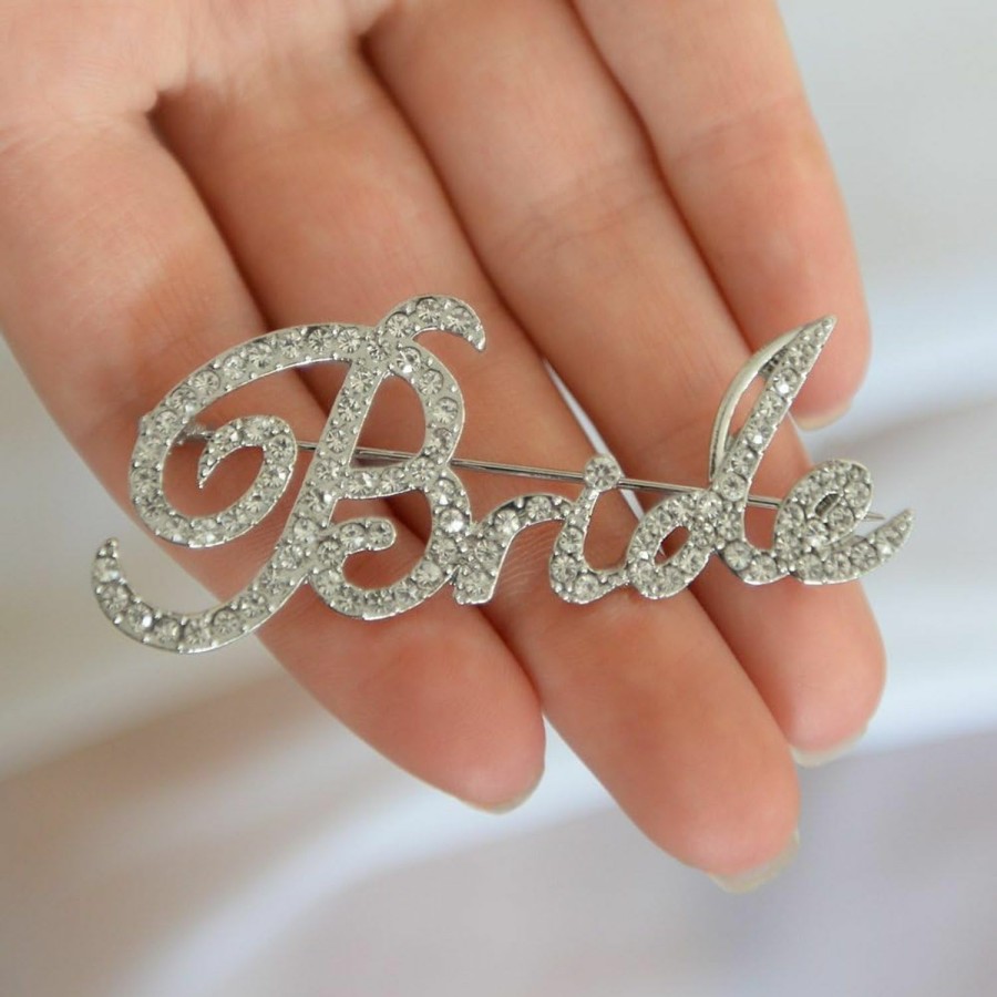 Mariell Mariell Rhinestone Crystal \"Bride\" Word Brooch Pin In Script Lettering, Bachelorette & Bridal Shower Gift Best