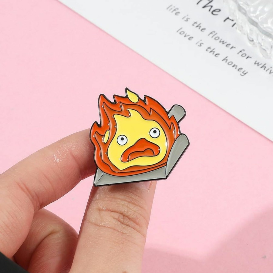 UKSKS Calcifer Anime Pins For Backpacks Aesthetic,Funny Fire Demon Enamel Pins Set For Hats,Cute Cool Cartoon Brooches Pins For Jackets Online