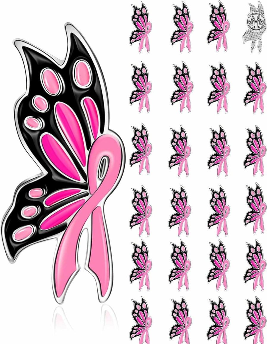 WILLBOND Breast Cancer Awareness Lapel Pins, Pink Ribbon Butterfly Enamel Pins, Hope Love Official Ribbon Pins, Breast Cancer Brooch For Women Girls, Charity Public And Social Event Supplies Online