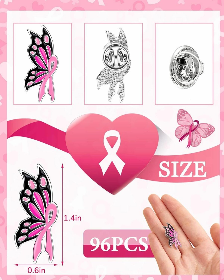 WILLBOND Breast Cancer Awareness Lapel Pins, Pink Ribbon Butterfly Enamel Pins, Hope Love Official Ribbon Pins, Breast Cancer Brooch For Women Girls, Charity Public And Social Event Supplies Online