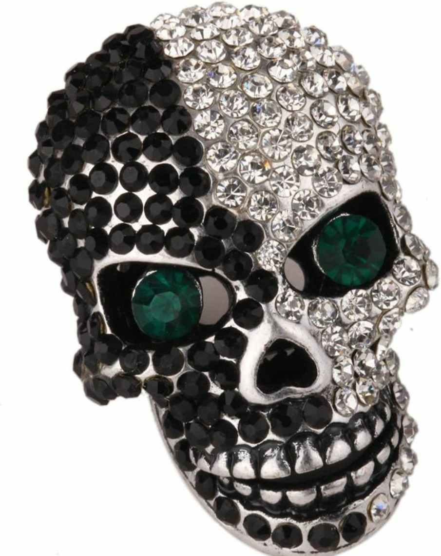 YACQ Yacq Women'S Skull Pin Brooch - Moving Jaw - Lead & Nickle Free - Paved Crystals - (1-1/2 X 1) Inch - Scarf Holders - Women Girls Biker Jewelry New