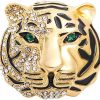 XUN Zhe Vintage Punk Tiger Head Brooch Pin, Rhinestone Crystal Animal Tiger Suit Pin, Retro Gold Silver Tiger Head Badge Lapel Pin For Men Women Girls Best