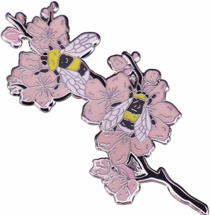 dihao Spring Romantic Cherry Blossoms Hard Enamel Pin Cute Cartoon Funny Bee Flowers Metal Brooch Accessories Fashion Floral Jewelry Online