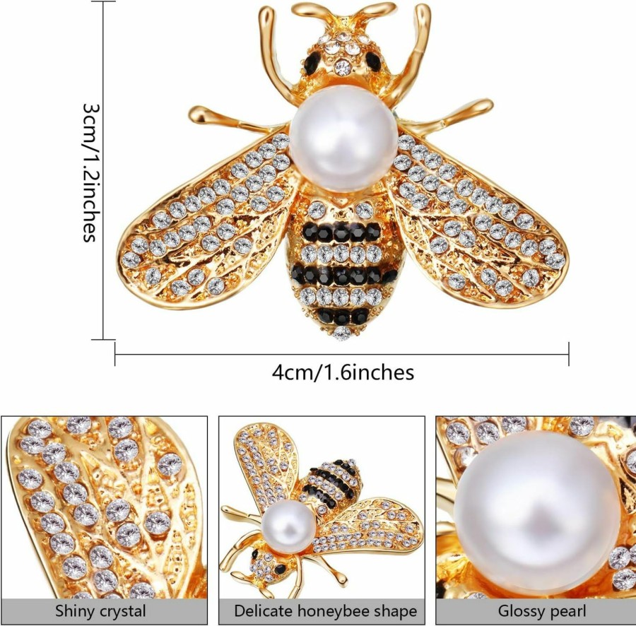 WILLBOND Willbond 4 Pieces Honey Bee Brooch Lapel Pins For Women Crystal Insect Themed Bee Brooches With Faux Pearl Fashion Gift For Birthday Dating Party Anniversary New