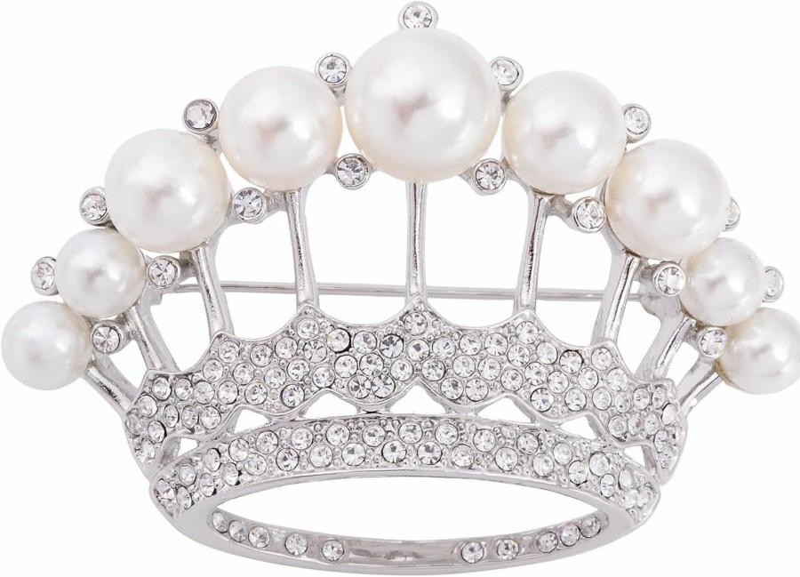 YYBONNIE Yybonnie Large Gold Tone Crystal Queen Crown Pin Brooch With Pearl Wedding Bridal Pin Wholesale