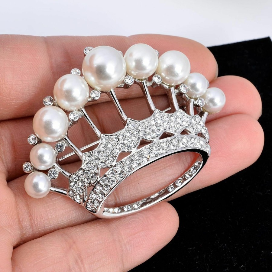 YYBONNIE Yybonnie Large Gold Tone Crystal Queen Crown Pin Brooch With Pearl Wedding Bridal Pin Wholesale