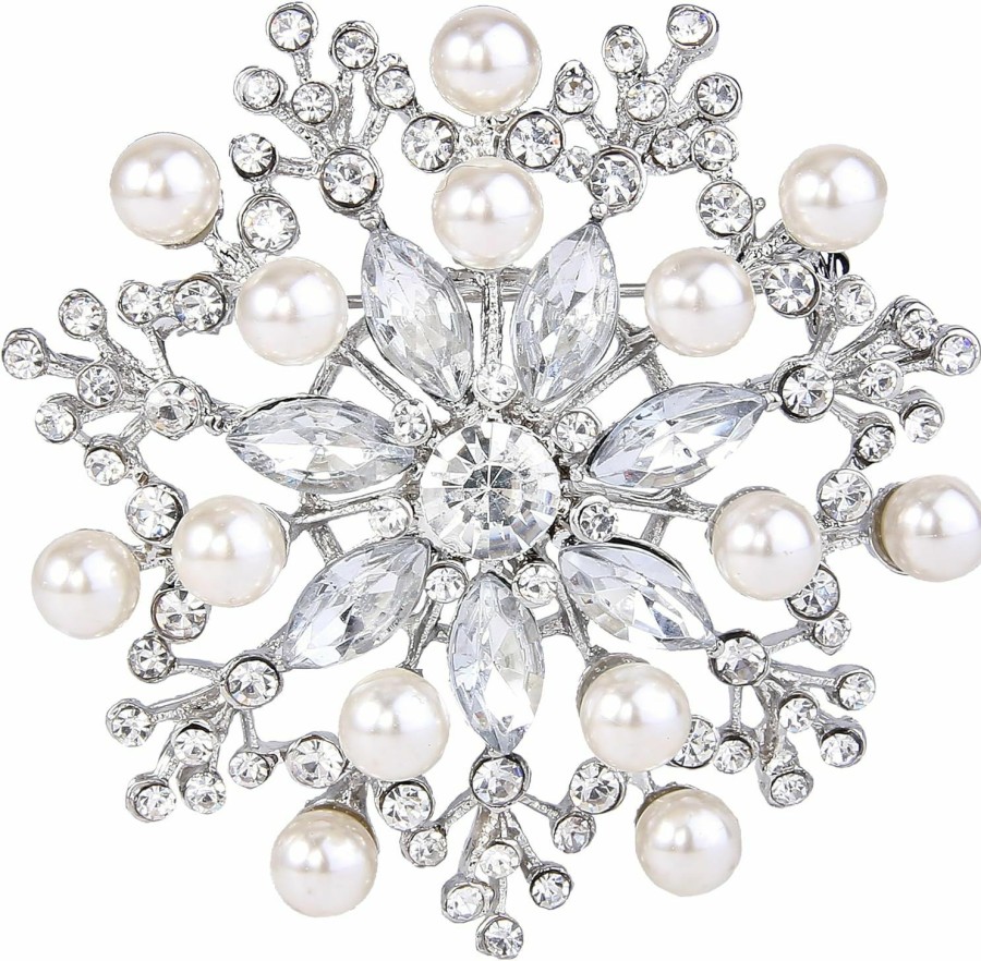 EVER FAITH Ever Faith Women'S Wedding Corsage Clear Crystal Simulated Pearl Elegant Flower Leaf Brooch For Women, Bride Wholesale