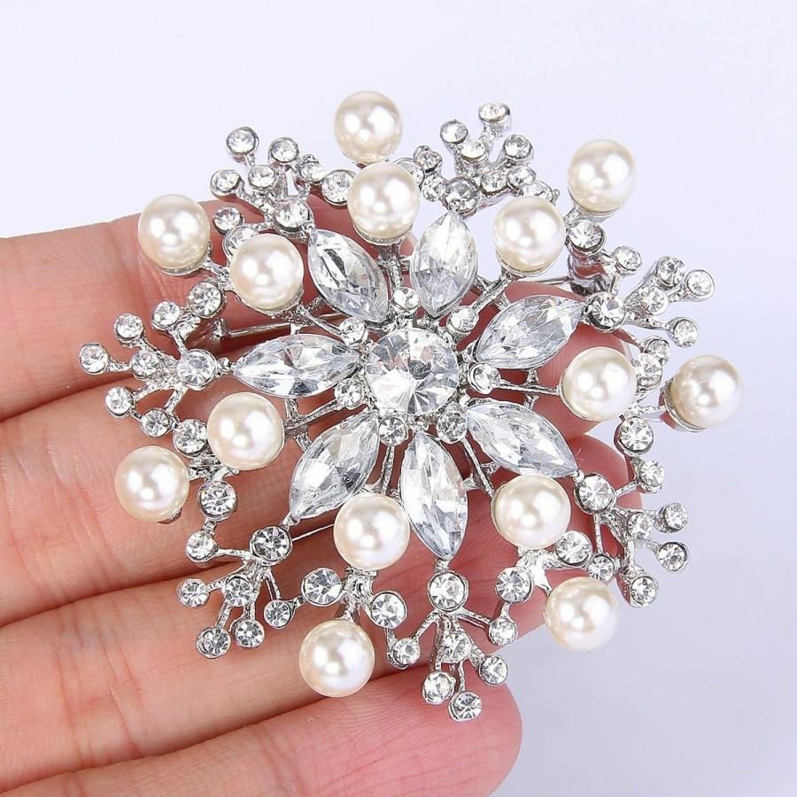 EVER FAITH Ever Faith Women'S Wedding Corsage Clear Crystal Simulated Pearl Elegant Flower Leaf Brooch For Women, Bride Wholesale