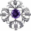 Alexander Castle Alexander Castle 925 Sterling Silver Scottish Thistle Brooch Pin With Real Amethyst Stone & Jewelry Gift Box - Scottish Gift For Women Clearance