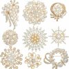 Achairder Achairder 9 Pack Gold Crystal Rhinestone Flower Brooch Pin Set For Diy Wedding Party Bouquets Embellishment Crafts Decor Hot