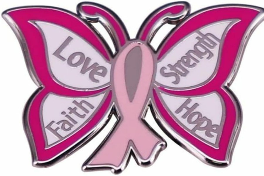 KAWADU Love Faith Strength Hope Butterfly Design Breast Cancer Awareness Lapel Pin Badge Jewelry For Backpacks Badges Hats Bags Hot