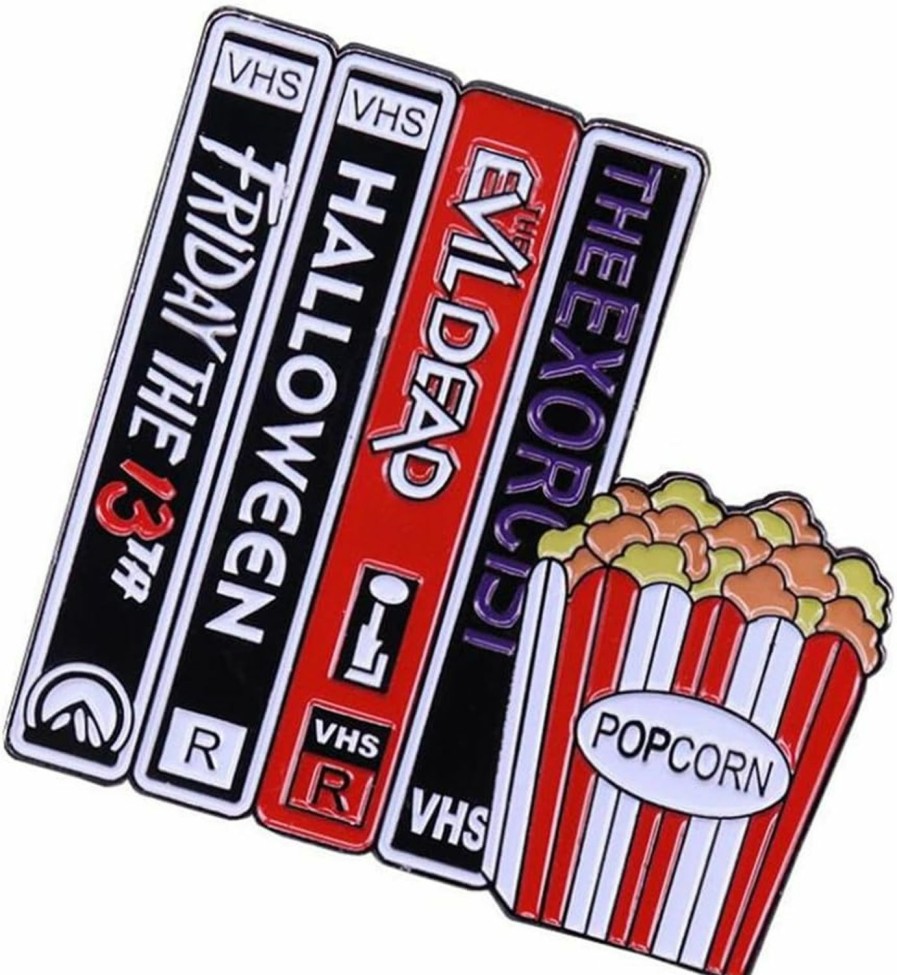 LATINDAY Latinday Lapel Pins Cartoon Enamel Brooch Pin Badges Vintage Video Tape Vhs And Popcorn Horror Movie Badge Blessing Collection Gifts Clearance