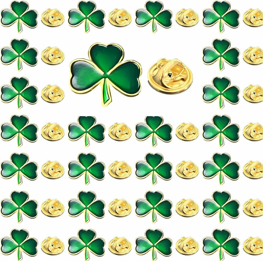 Tichso Tichso 25/50/100Pcs St. Patrick'S Day Clover Lapel Pin Clover Pin Brooch Patrick'S Day Favors Three-Leaf Pins Patrick'S Day Gift Irish Holiday Gifts Clearance