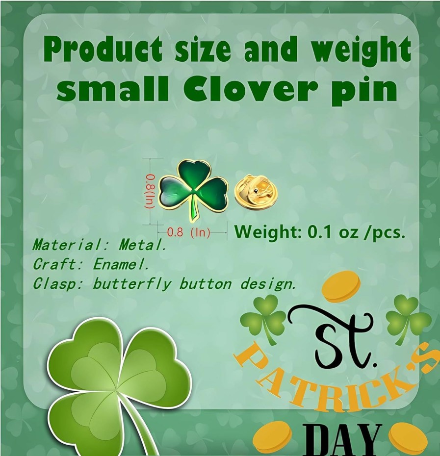 Tichso Tichso 25/50/100Pcs St. Patrick'S Day Clover Lapel Pin Clover Pin Brooch Patrick'S Day Favors Three-Leaf Pins Patrick'S Day Gift Irish Holiday Gifts Clearance