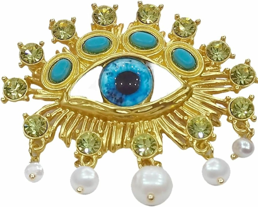 Generic Evil Eye Brooch, Lucky Charm Elegant Alloy Crystal Freshwater Pearl Eye Large Brooch, Angel And Good Luck Eyeball, Lapel Scarf Shawl Hat Pin, For Holiday Gifts For Men And Women Hot