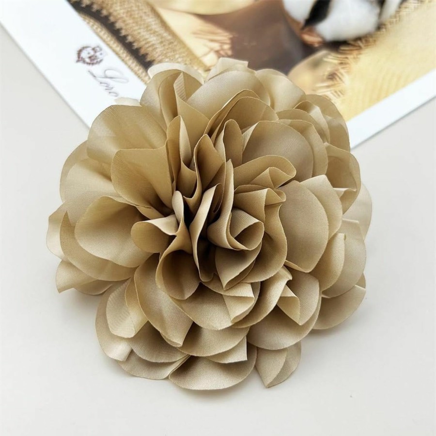 NewZenro Dainty Camellia Flower Large Brooch Lapel Pins Delicate Elegant Handmade Big Fabric Rose Flower Brooches Pin Classic For Wedding Party Dance Banquet For Women Dress Suit Ceremony Clothes Accessories Jewelrygifts 130Mm Clearance