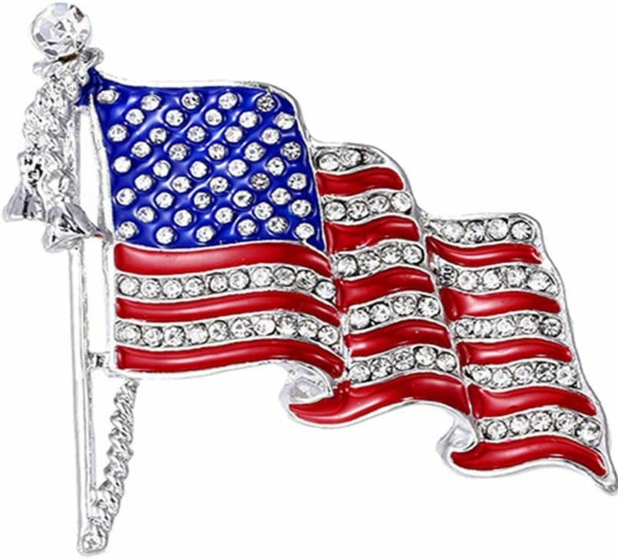 ulricar American Flag Brooches American Flag Pin, American Flag Lapel Pins, Waving Usa Flag Pins, Sparkling Rhinestone Brooch Pins For Women Hats Backpacks Clothes,Patriotic Badge Us Lapel Pins For Men Wholesale