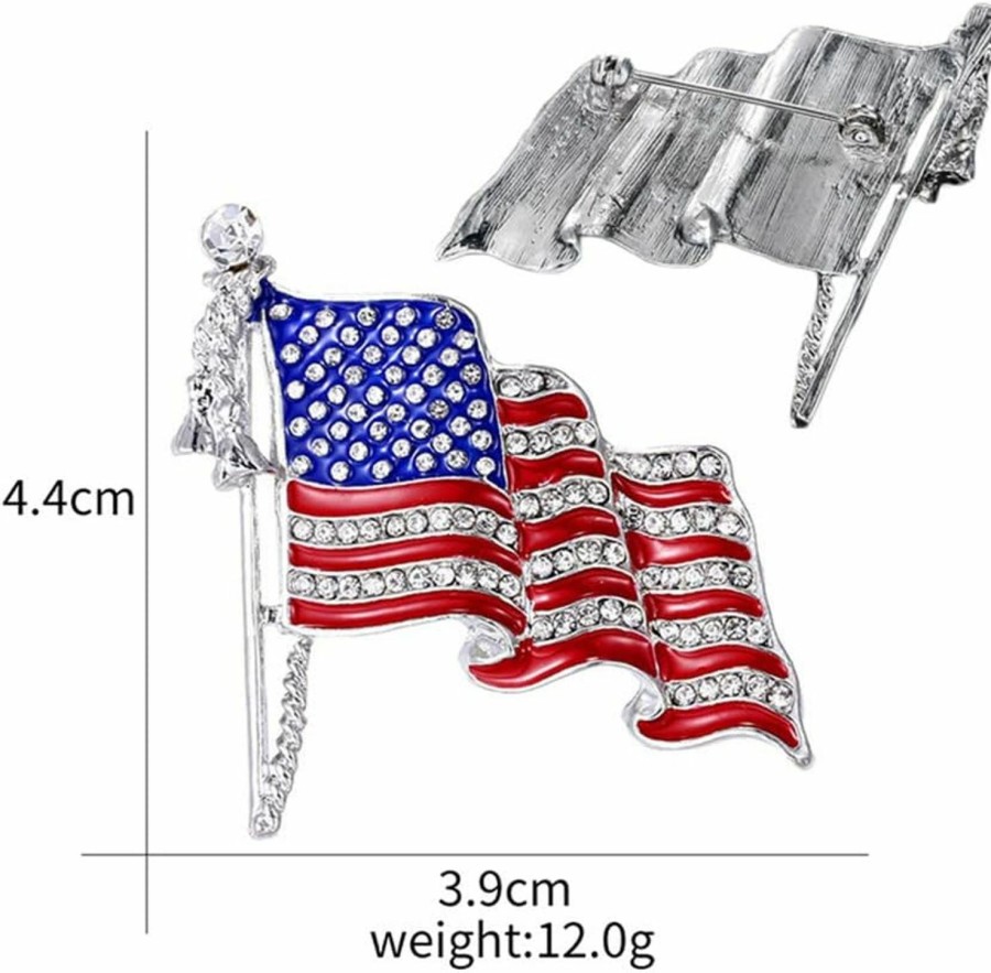 ulricar American Flag Brooches American Flag Pin, American Flag Lapel Pins, Waving Usa Flag Pins, Sparkling Rhinestone Brooch Pins For Women Hats Backpacks Clothes,Patriotic Badge Us Lapel Pins For Men Wholesale