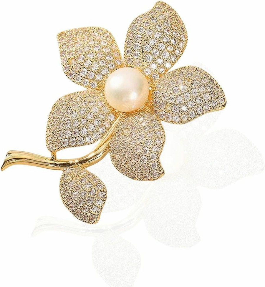 la luen La Luen Flower Brooches For Women,Gold Plated Rhinestone Cubic Zirconia Pearl Floral Lapel Pins Corsage Brooches Scarf Clip Pins For Dress Accessories Decoration Best