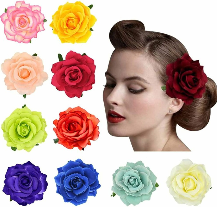 DRESHOW Dreshow 5 Pack Flower Brooch Head Ornament Bride Women Rose Flower Hair Accessories Wedding Hair Clip Flamenco Dancer New