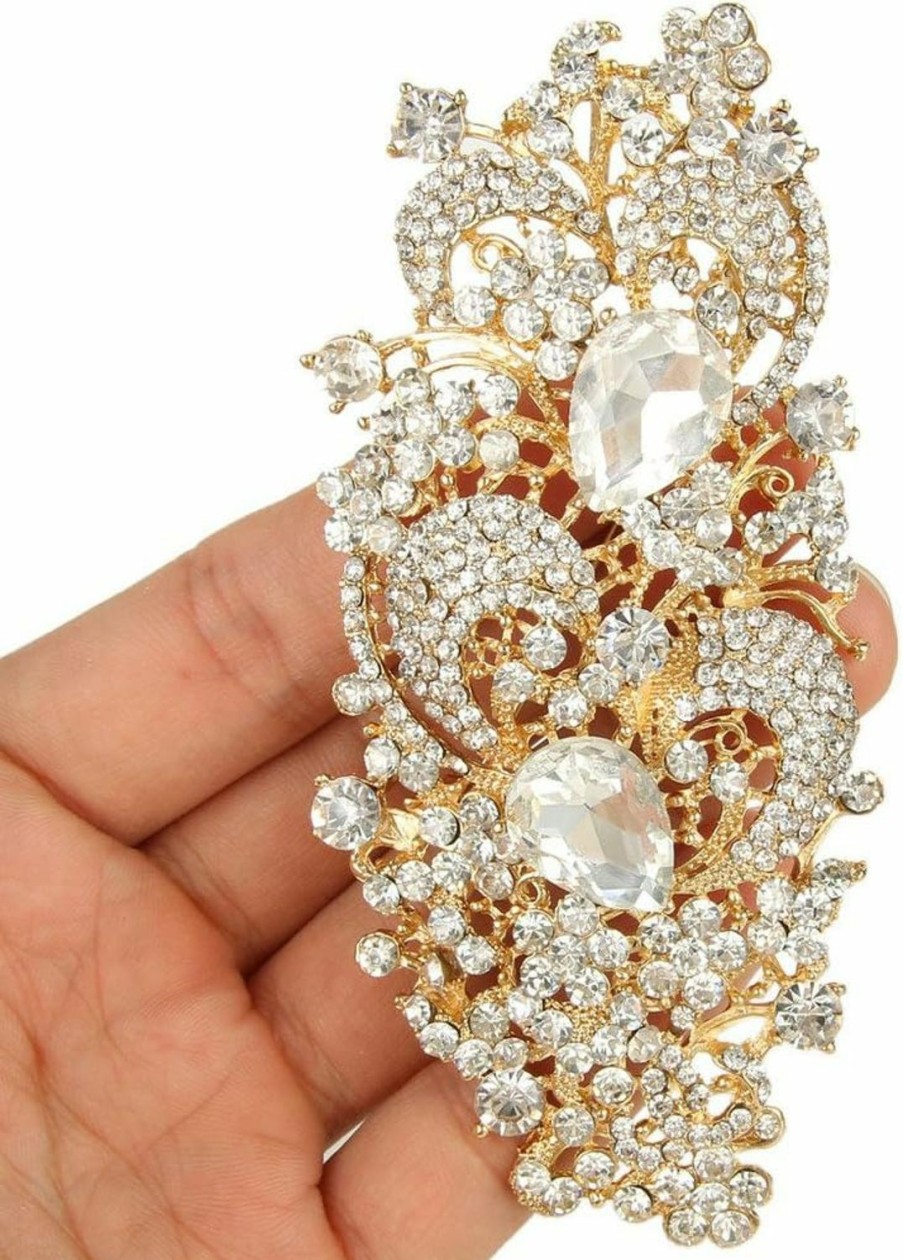 EVER FAITH Ever Faith Austrian Crystal 4.1 Inch Royal Flower Pattern Wedding Brooch Clear Clearance