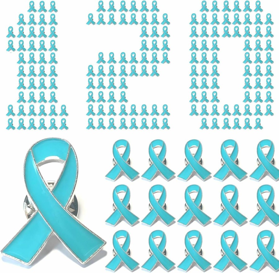 Alodidae 120 Pieces Teal Ribbon Awareness Pins Ovarian Cervical Cancer Awareness Pin Sexual Assault Awareness Products New