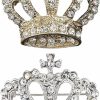 Tichso 2Pcs Crown Brooch For Women Men Fashion Gold Silver Noble And Elegant Rhinestones Brooches Pin Best