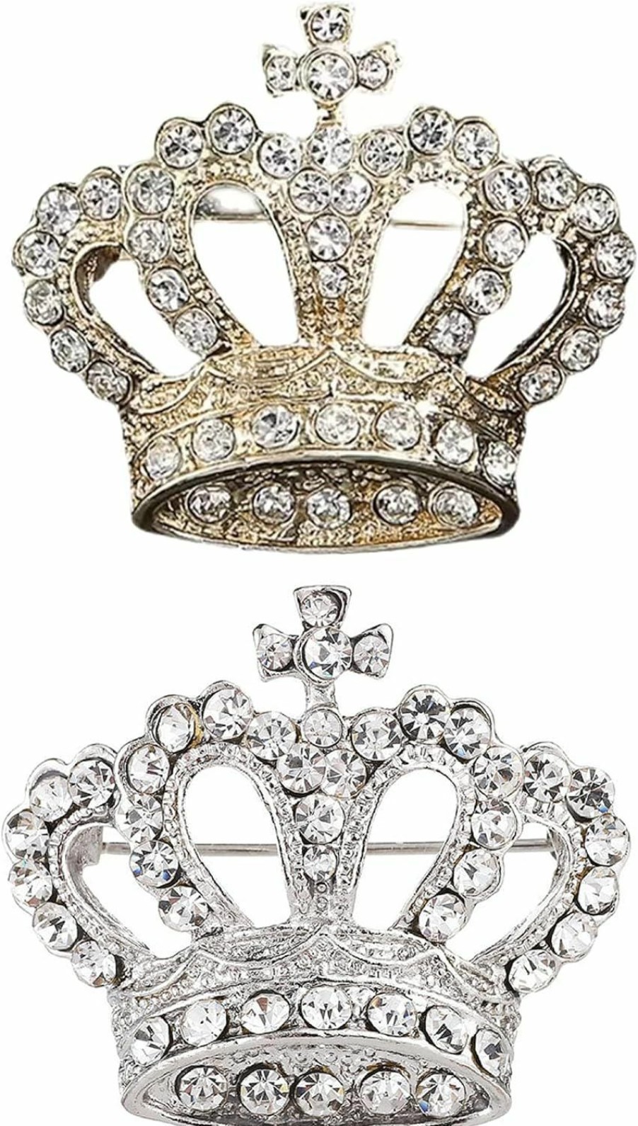 Tichso 2Pcs Crown Brooch For Women Men Fashion Gold Silver Noble And Elegant Rhinestones Brooches Pin Best