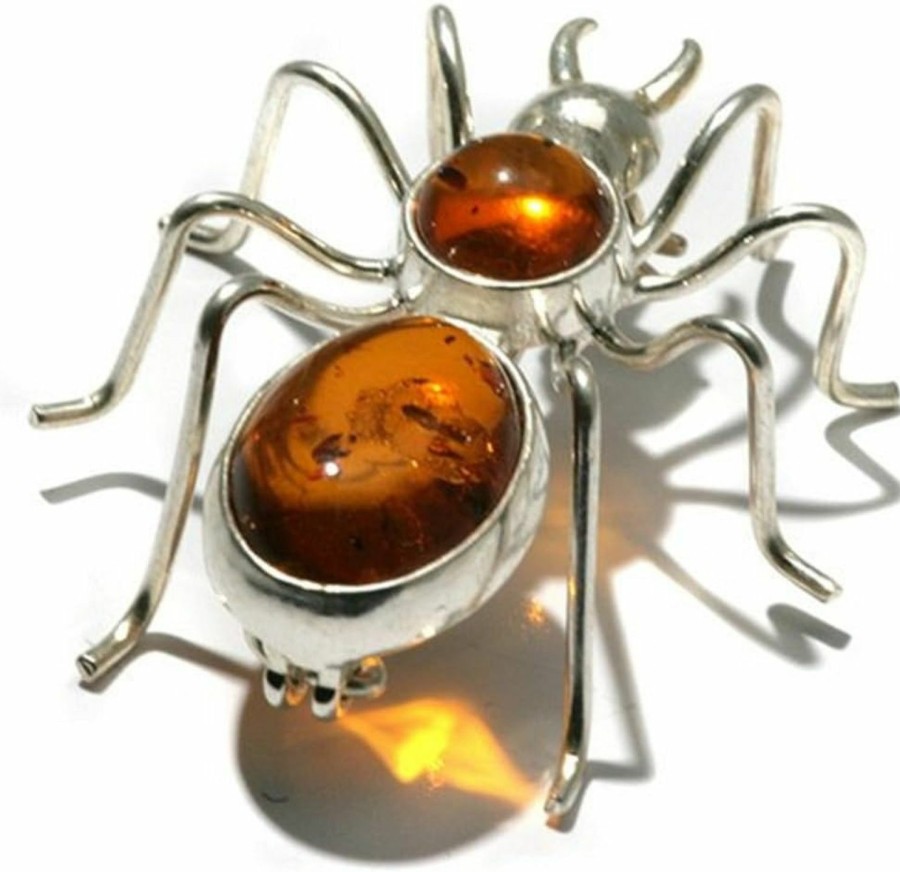 Ian and Valeri Co. Honey Amber Sterling Silver Spider Pin Brooch Hot