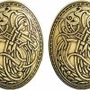 Marsrut Brooch Pin Set With Viking Norse Shield Design For Medieval Costume: Small Buckle, Clasp, Clip & Fasteners For Clothes, Scarf, Cloak, Jewellery, Chain & Apron Dress For Women And Men (2Pcs, Gold) New