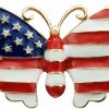 YOQUCOL Yoqucol Simulated Pearl Gold Tone United States American Flag Enamel Butterfly Brooch Pin Clearance