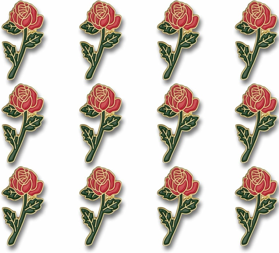 SHOP AWARDS AND GIFTS Shop Awards And Gifts Red Rose Flower Enamel Metal Lapel Pin, Retro Pins For Clothes, Bulk Pack Of 12, Poly Bagged, 7/8 Inch Clearance