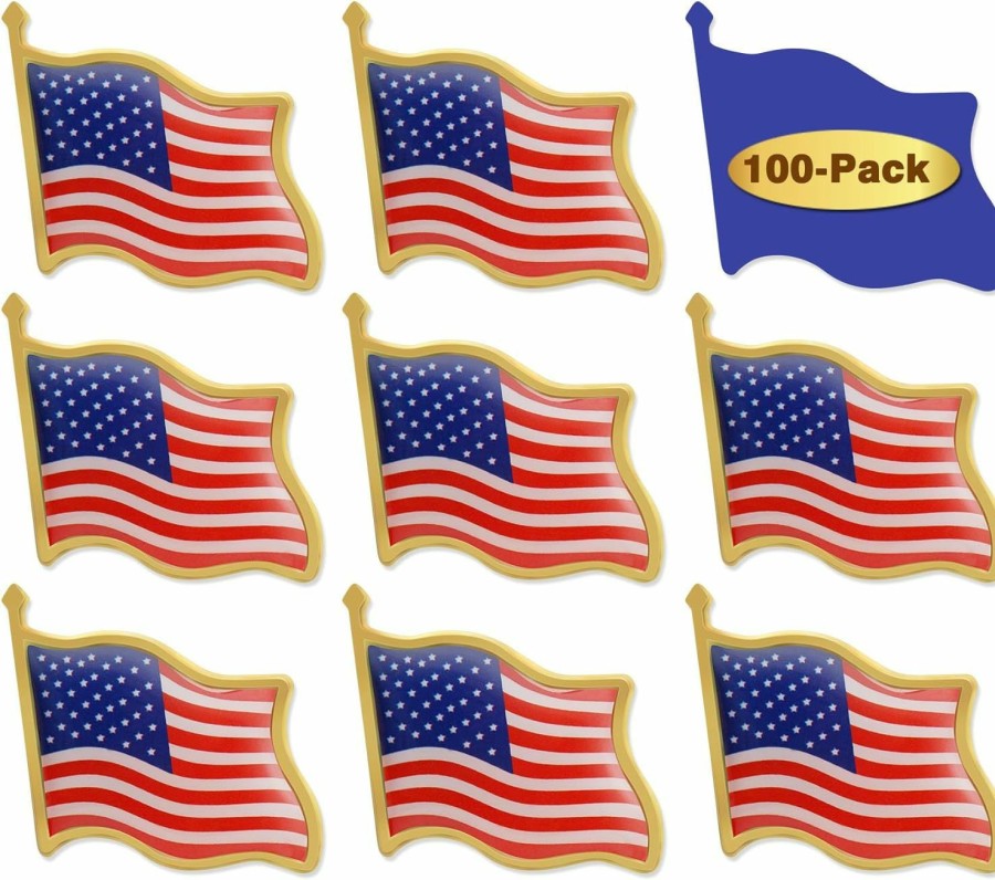 MIDLE 50/100/200/300Pack American Flag Lapel Pins Bulk Metal - Usa United States Patriotic Souvenir Badge Pins For Memorial Veteran Day Patriotic Party Best