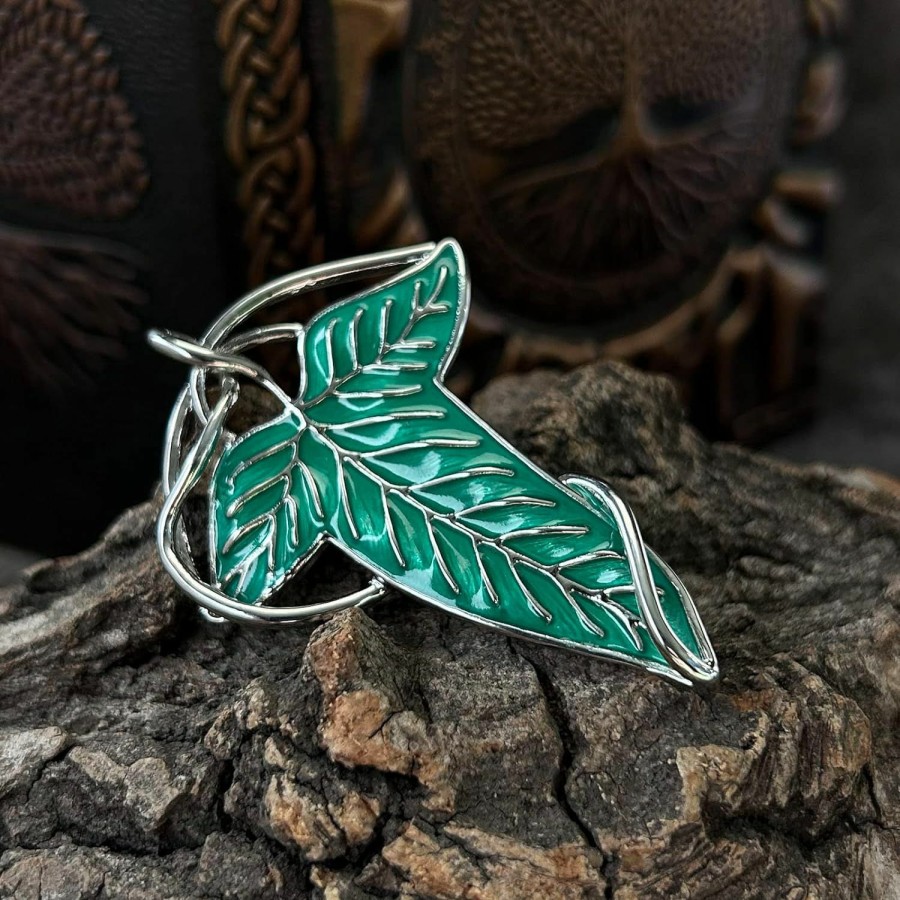 bahamut Bahamut Christmas Elegant Elven Green Tree Leaf Enamel Pins Brooch For Women Men Suit Pendant Necklace,Cloak Clasp Brooches Cosplay Jewelry Online