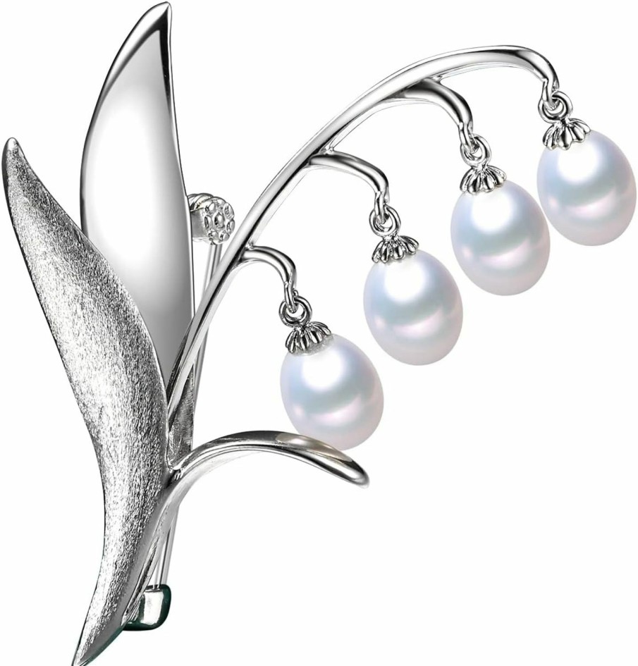 TIMELESS. PEARL Lily Of The Valley Cultured Freshwater Pearl Brooch Best