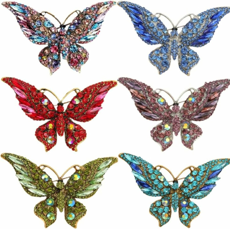 bstedyas 6 Pieces Rhinestone Butterfly Brooch Elegant Lapel Pins Dress Accessories Jewelry Gift For Women Girls Daily Decoration Online