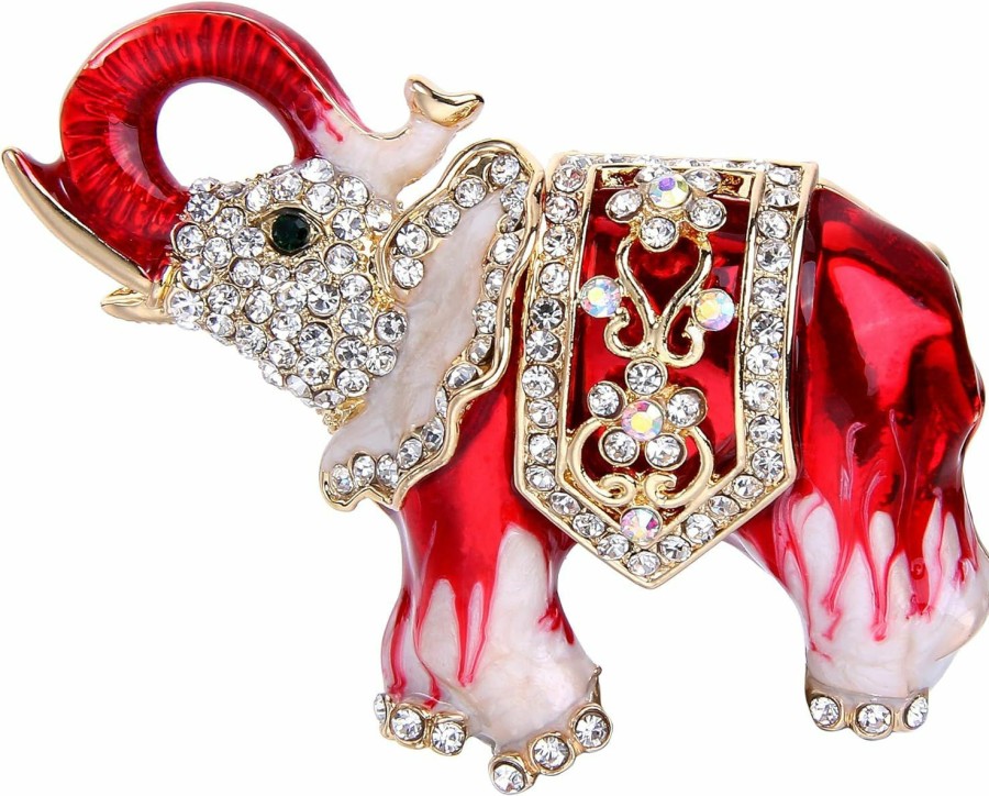 EVER FAITH Ever Faith Elephant Brooch Gold-Tone Enamel Austrian Crystal New