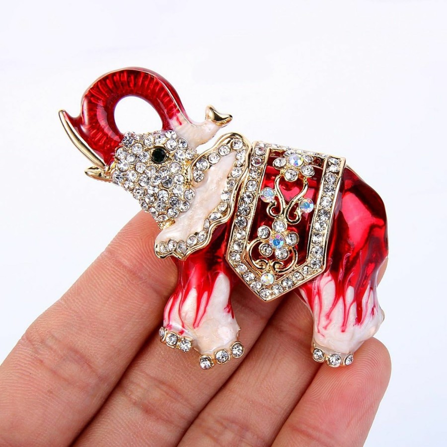 EVER FAITH Ever Faith Elephant Brooch Gold-Tone Enamel Austrian Crystal New