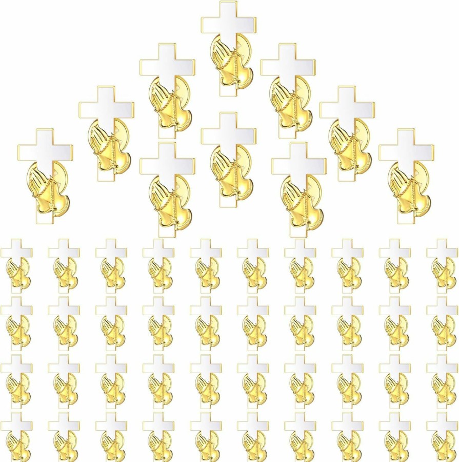 Crowye Crowye 50/100/200 Pcs Cross Pins Bulk Cross Lapel Pin Gold Cross Praying Hands Gold Plated Lapel Pin Religious Cross Pin Enamel Pin For Christian Chaplain Gifts For Various Prayer Activities Best