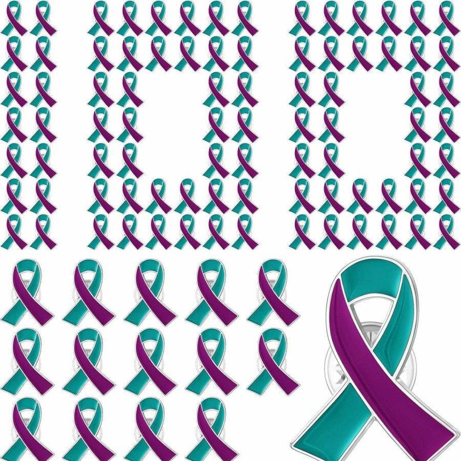 Batiyeer Batiyeer Suicide Prevention Awareness Ribbon Pin Bulk Purple Teal Ribbon Lapel Pin Sexual Assault Awareness Pin For Women Man Best