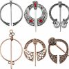 Hicarer 6 Pieces Vintage Viking Brooch Cloak Pin Scarf Shawl Buckle Clasp Pin Brooch Penannular Brooch For Costume Accessory, Antique Silver, Rose Gold Hot