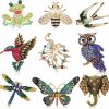 Hicarer Hicarer 9 Pcs Animal Brooch Pins Brooches For Women Vintage Rhinestone Crystal Pin Hummingbird Butterfly Owl Elephant Dragonfly Peacock Retro Insect Shape Pin Jewelry For Girls Holiday Graduation Gift Clearance