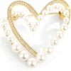 EUDAIMIA Heart Brooch Pins Gold Rhinestone Lapel Pearls Brooches For Women Girls Fashion Jewelry Gift Best