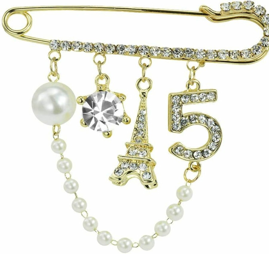 Mamfous Mamfous Vintage Crown Number 5 Lapel Pins And Brooches For Women Rhinestone Jewelry With Simulated Pearl Best