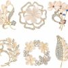 WMHaiMo Wmhaimo Lot 6Pcs Opal Cat'S Eye Stone Crystal Rhinestone Leaf Flower Brooch Pin Set For Women New