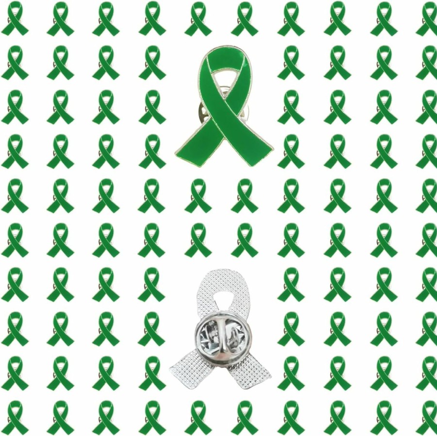 Generic Green Ribbon Pins 100 Pieces Mental Health Awareness Pins Environment Issue Liver Cancer Awareness Pins Prevention And Awareness Ribbon Brooch New