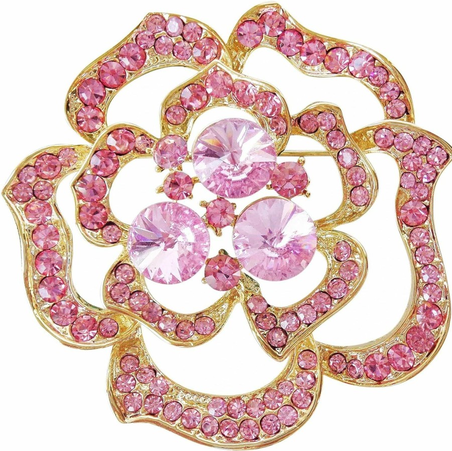 Navachi Navachi 18K Gold Plated Crystal Rose Flower Enamel Brooch Pins Clearance